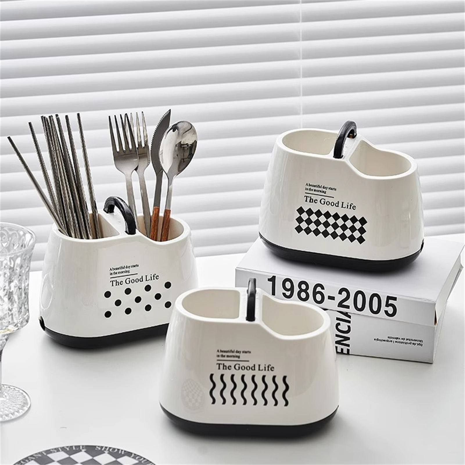 Premium Kitchen Utensil Holder With Drainage Cutlery & Spoon Organizer a