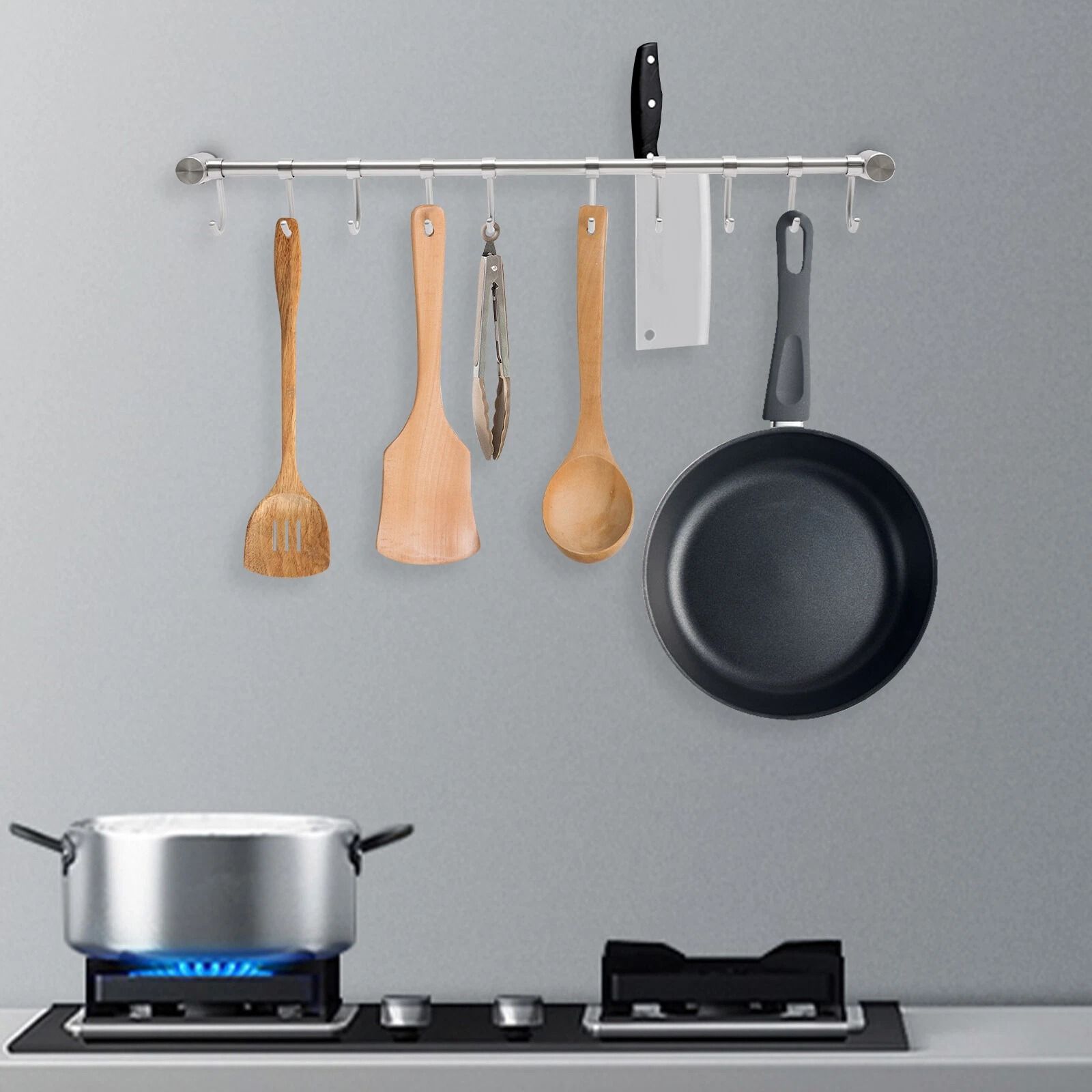 Premium Kitchen Utensil Rack With Sliding Hooks Wall Mounted Organizer Premium Kitchen Utensil Rack With Sliding Hooks Wall Mounted Organizer
