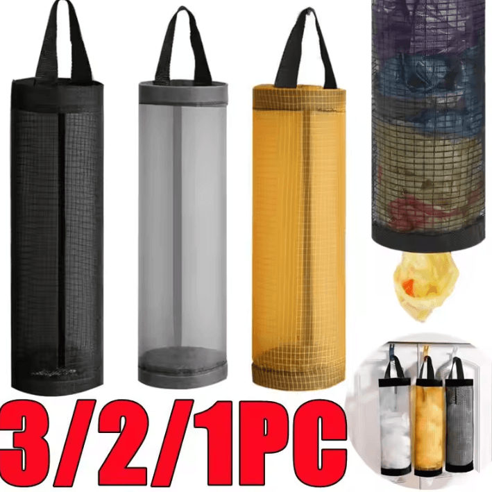 Wall Mounted Grocery Bag Holder & Plastic Bag Dispenser For Kitchen Organization orange 3pcs