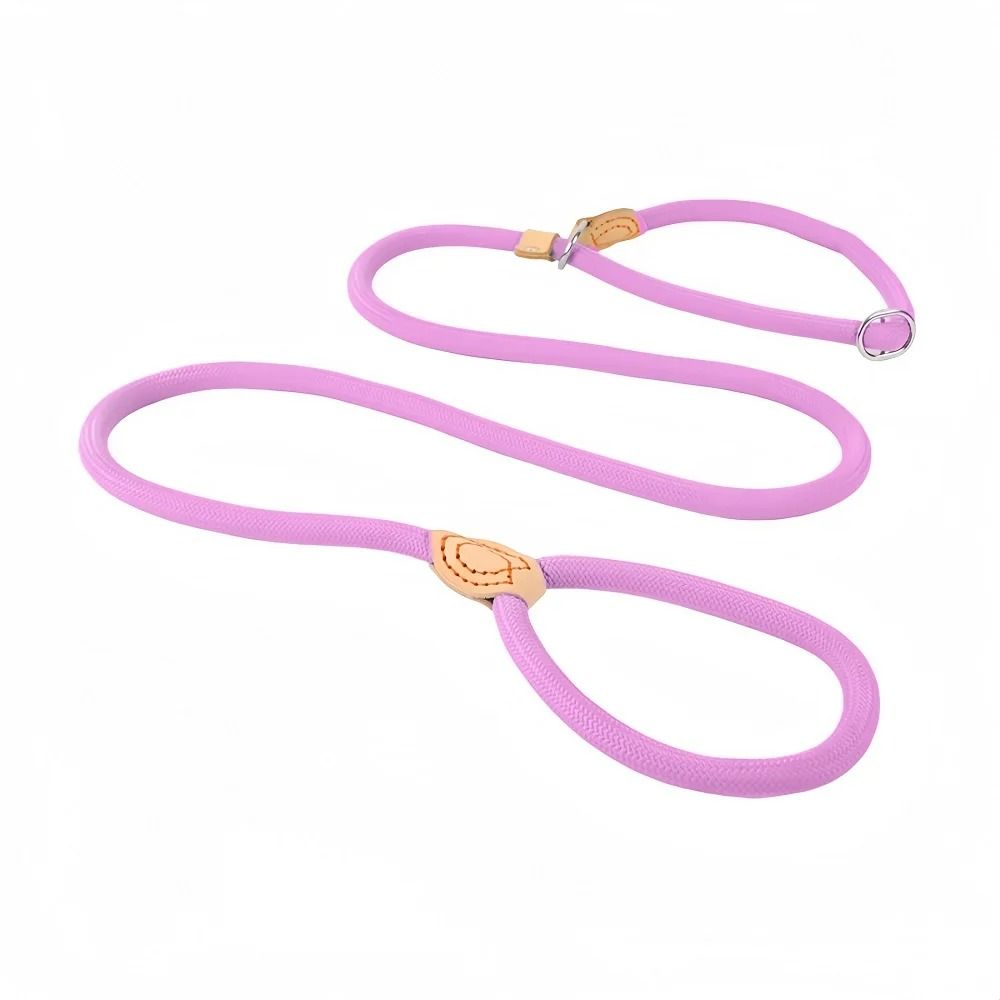 Heavy Duty Slip Rope Lead Braided Nylon Training Leash With Integrated Adjustable Loop 0.25 In 6 Ft pink