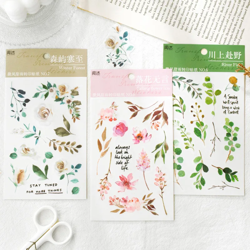 2 Teile/satz DIY Rub On Transfer Aufkleber Ästhetische Scrapbooking Material Pflanze Blume Planet Journal Album Tagebuch Leinwand Dekoration Image