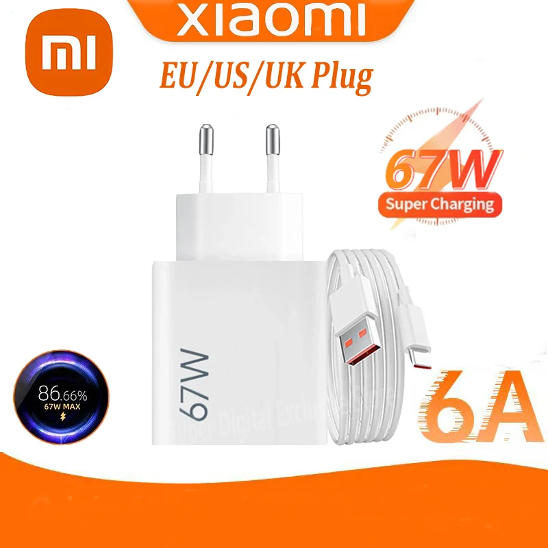 Xiaomi Original-Ladegerät 67W Schnellladung USB-C PD-Schnittstelle EU US UK Wand-Gan-Ladeadapter USB-Typ-C-Kabel für Xiaomi Samsung Image