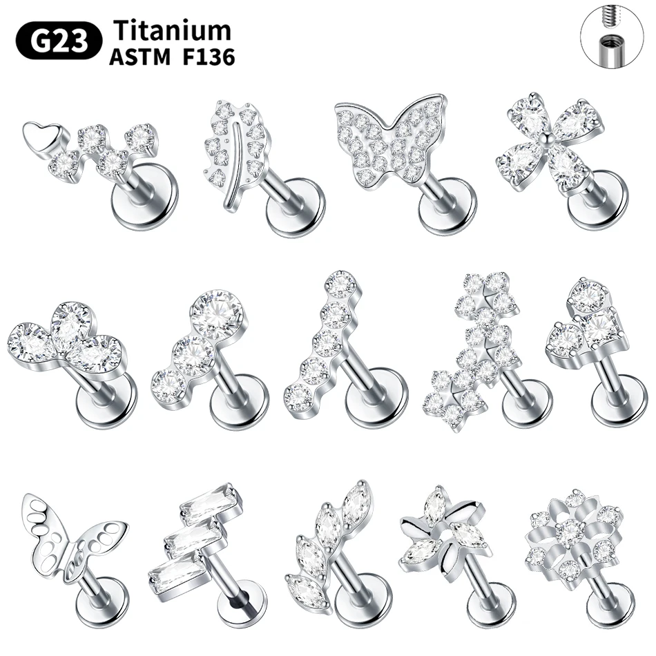 1PC Titan Innengewinde Labret Piercing Lip Monroe Stud Schlange Schmetterling CZ Kristall Helix Tragus Piercing Ohrring Schmuck Image