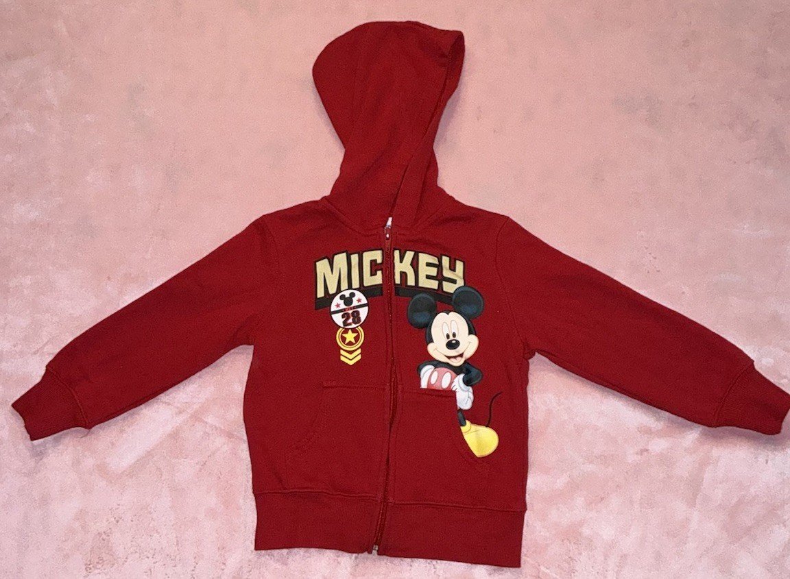 Disney Shirts & Tops | Disney Mickey Mouse Hoodie Kids 3t Red Good Zip Up Graphic | Color: Red | Size: 3tb