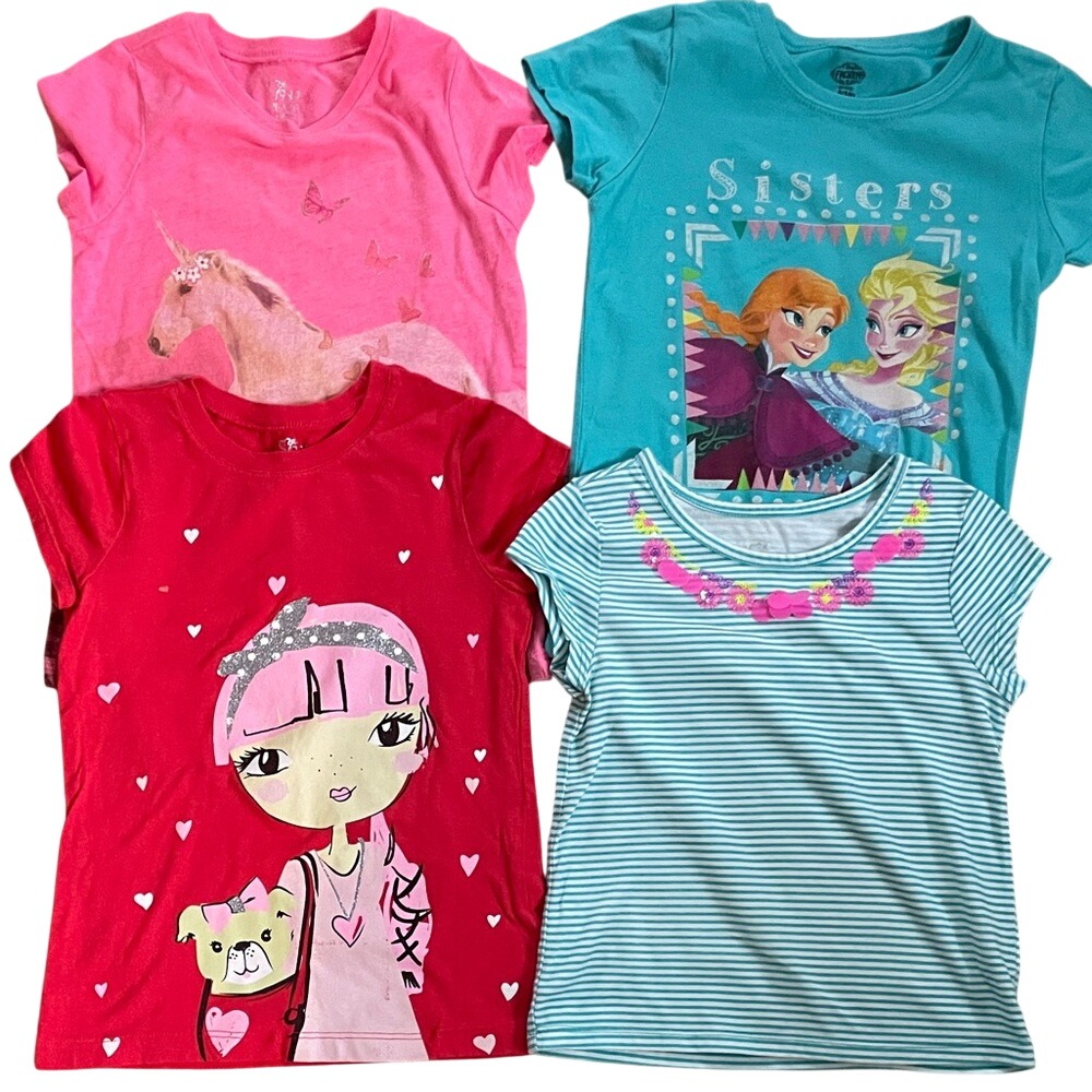 Disney Shirts & Tops | Disney Justice Childrens Place Graphic Tee Bundle Girls 5/6 Pink Teal Red Good | Color: Blue/Pink | Size: Sg