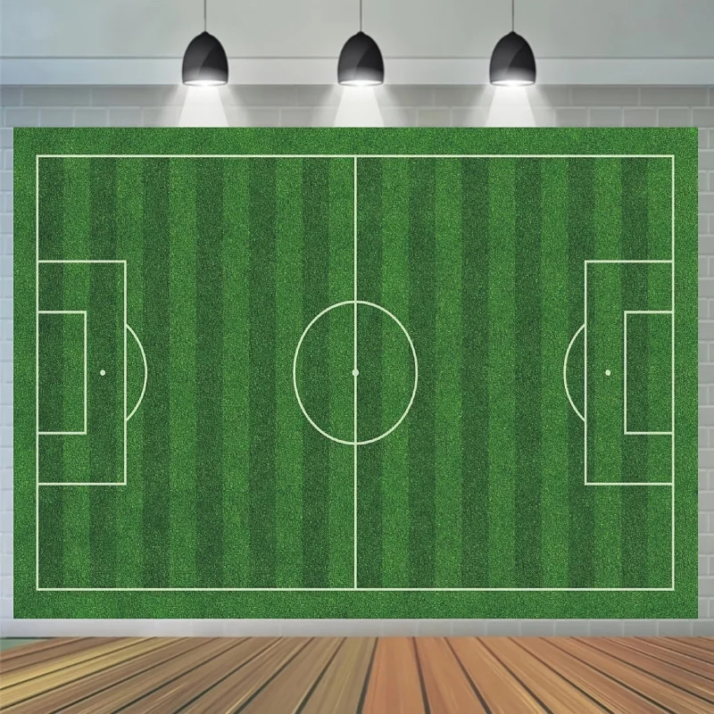 1 Stück, 2D flacher, grüner Hintergrundbanner mit Fußballfeld-Motiv – darstellt eine realistische Fußballszene (wsj) Image