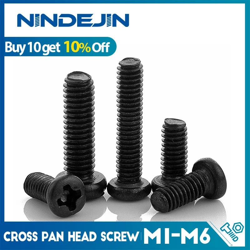 NINDEJIN 10–100 Stück Kreuzschlitz-Rundkopf-Laptop-Schraube M1 M1,2 M1,4 M1,7 M2 M2,5 M3 M4 M5 M6 Kohlenstoffstahl schwarze Maschinenschraube Image