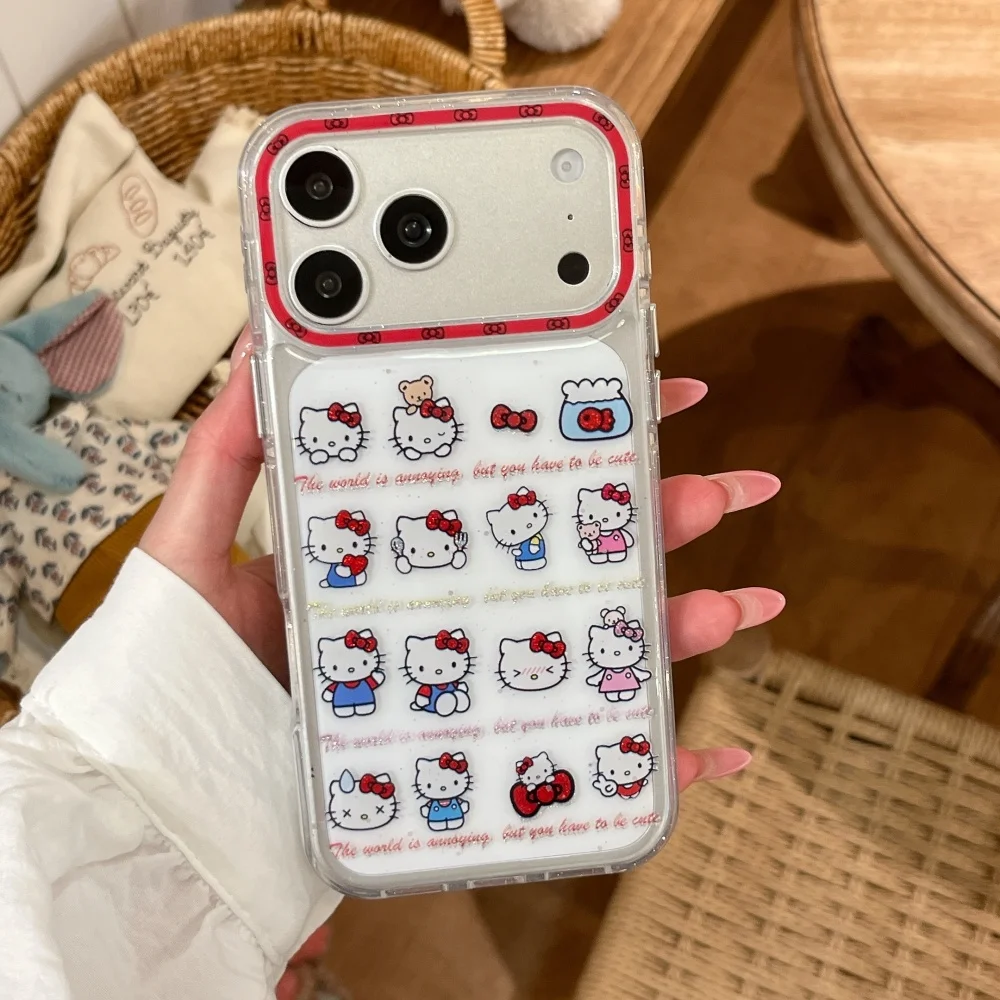 Kawaii Vollbild-Schleifen-Hello-Kitty-Handyhülle für iPhone 15 16 17 Pro Max – Stoßfeste, transparente Schutzhülle im liebenswerten Ästhetik-Design Image