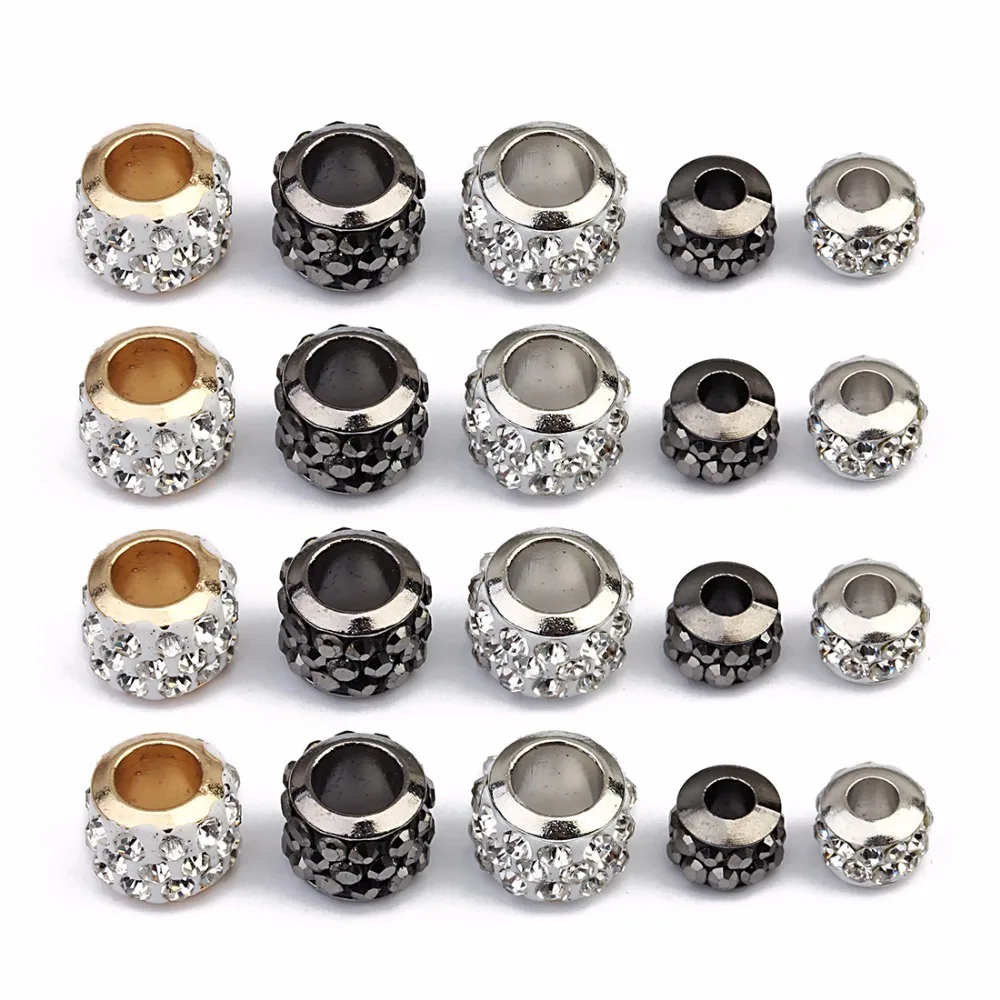 20 stücke Strass Runde Kristall Perlen Gold Farbe Große Loch Lose Spacer Perlen Für Schmuck Machen DIY Armband Halskette Großhandel