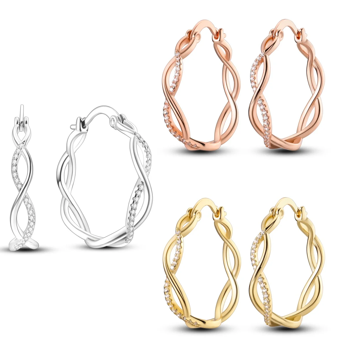 MISEFF S925 Sterling Silber Ohrring, exquisiter, dreifarbiger, funkelnder, ineinander verschlungener Ohrring für Frauen, Geburtstagsgeschenk, Silberschmuck ﻿ ﻿ Image
