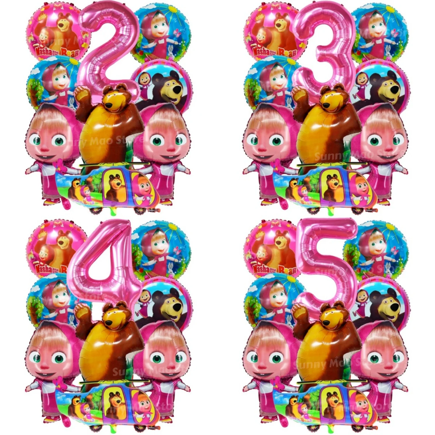 9-teiliges Mascha und der Bär Ballonset Cartoon-Mädchen-Thema 32-Zoll Folien-Zahlenballon für Kinder 1.-9. Geburtstagsfeier Dekoration Image