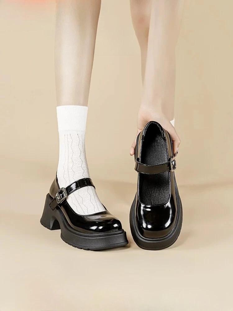 2026 Neue Mary Jane Damenschuhe mit dickem Absatz und Rock, schwarze JK-Schuhe im Prinzessinnen-Stil, kleine Lederschuhe