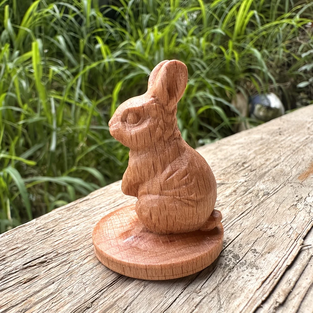 1,8 Zoll große Hasenstatue aus Holz, handgeschnitzte Handwerkskunst, Volksstil, moderner Stil, geeignet für Heimdekoration, Schreibtischdekoration, Wohnzimmer, Büro, Geschenke für Tierliebhaber,