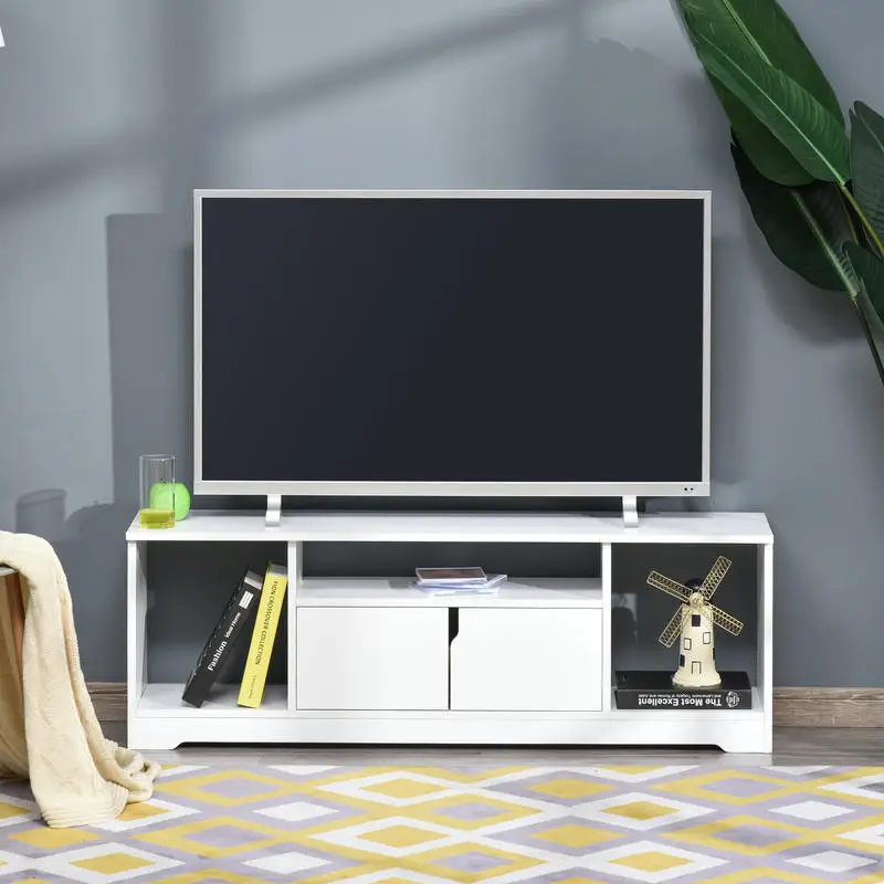 TV-Möbel für Fernseher bis 42 Zoll, modernes Wohnzimmer-TV-Möbel mit Doppeltürschrank und 3 offenen Fächern