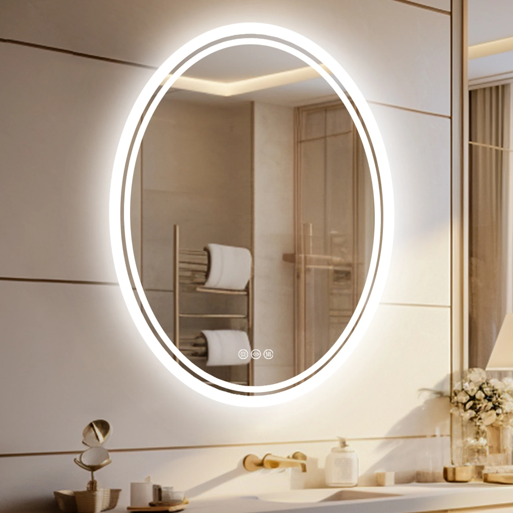 LED-Beleuchteter Badezimmerspiegel Ovaler Beleuchteter Wandspiegel mit Antibeschlag-Funktion 3 Beleuchtungsmodi Speicherfunktion Hintergrundbeleuchteter Schminkspiegel