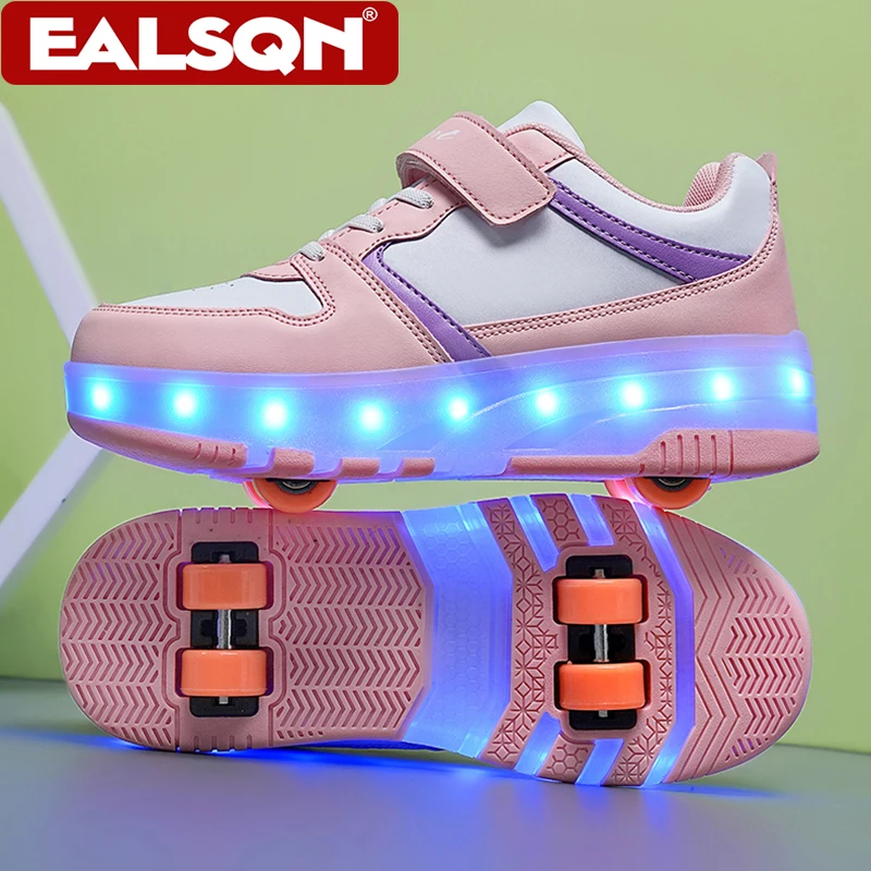 Leuchtende Rollschuh-Schuhe für Kinder mit Abnehmbaren Rädern, USB-Aufladbare Sport-Skateschuhe für Jungen und Mädchen Image