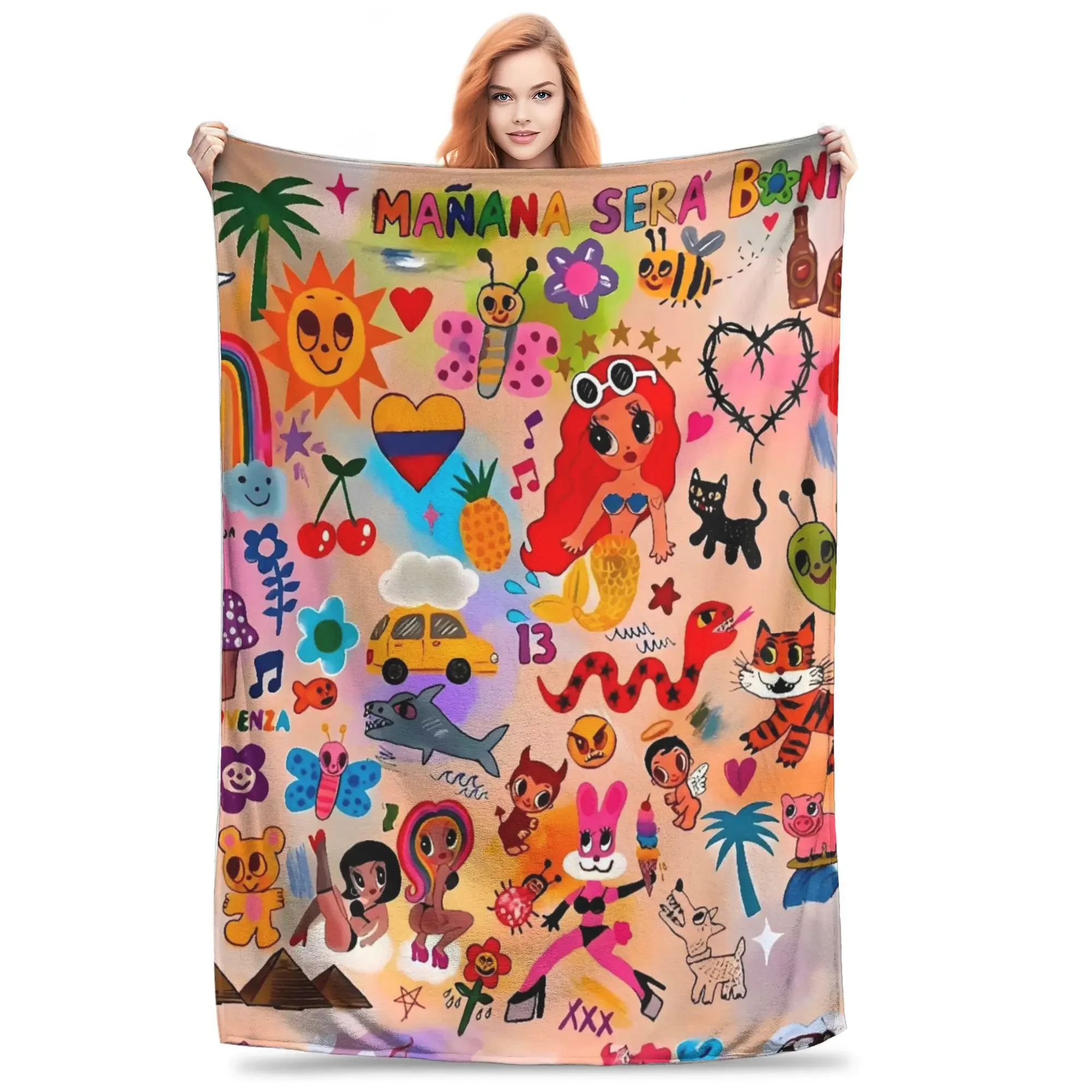 Manana Sera Bonito Karol G Warme weiche Decken Kind Plüsch Überwurf Decke Ästhetische Wohnzimmer Flanell Tagesdecke Sofa Bettbezug Image
