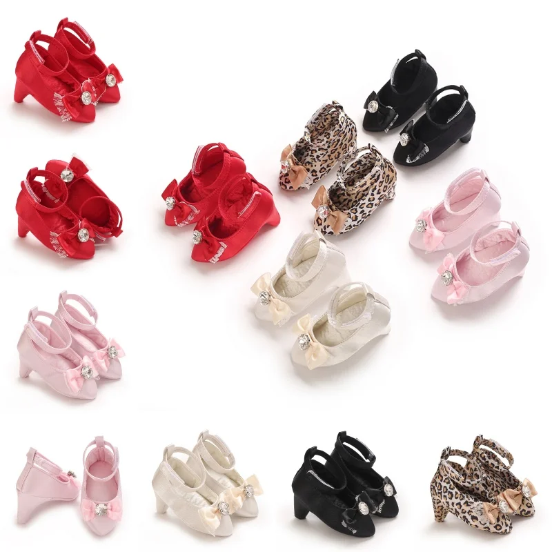 Neugeborene Babys (0-18 Monate) Prinzessinnen-Schuhe mit Diamantschleife, Babyschuhe, Krabbelschuhe, weiche Sohle, Freizeitschuhe