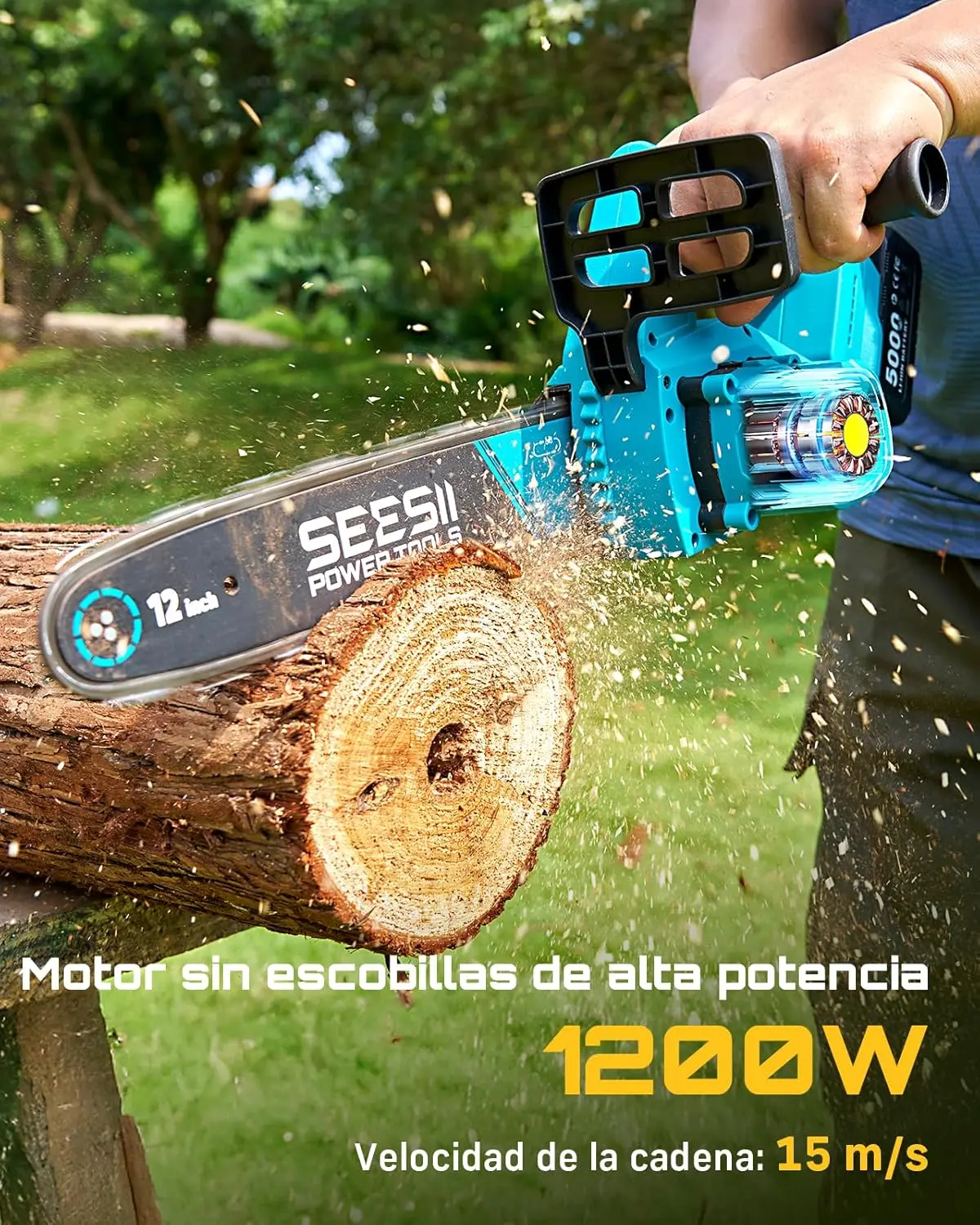 Seesii 1200W 12'' Bürstenlose Elektrische Kettensäge Kabellose Kettensäge Garten-Baumschnitt-Holzbearbeitungswerkzeug für Makita 18V Akku Image