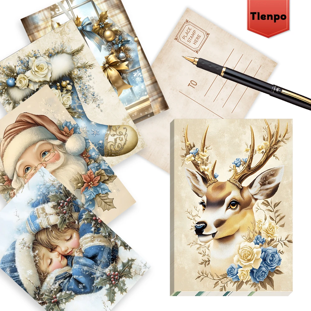 32 blaue Vintage-Weihnachtspostkarten, Weihnachtsmann, Halloween, Geschenk zum Lehrertag, Schulanfang, Schlafzimmerdekoration, hochwertig Image