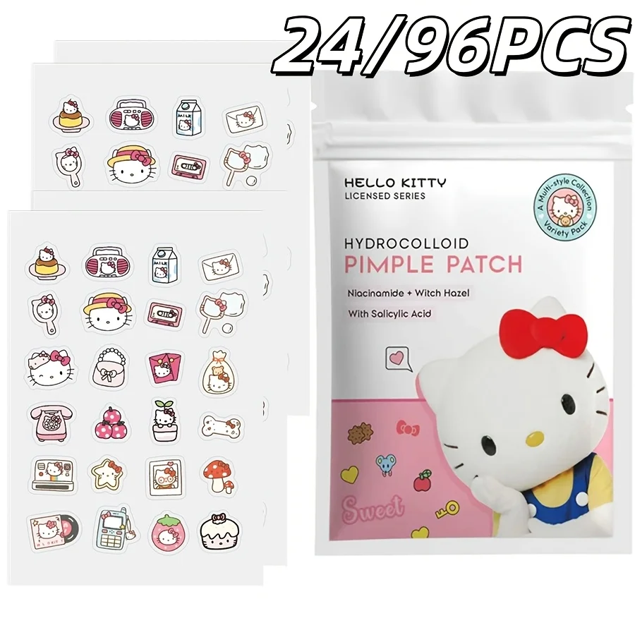 24/96 Stück Sanrio Hello Kitty Cartoon Hydrokolloid-Akne-Pflaster – dekorativer Gesichtsaufkleber – deckt Hautunreinheiten und Aknenarben ab. Image