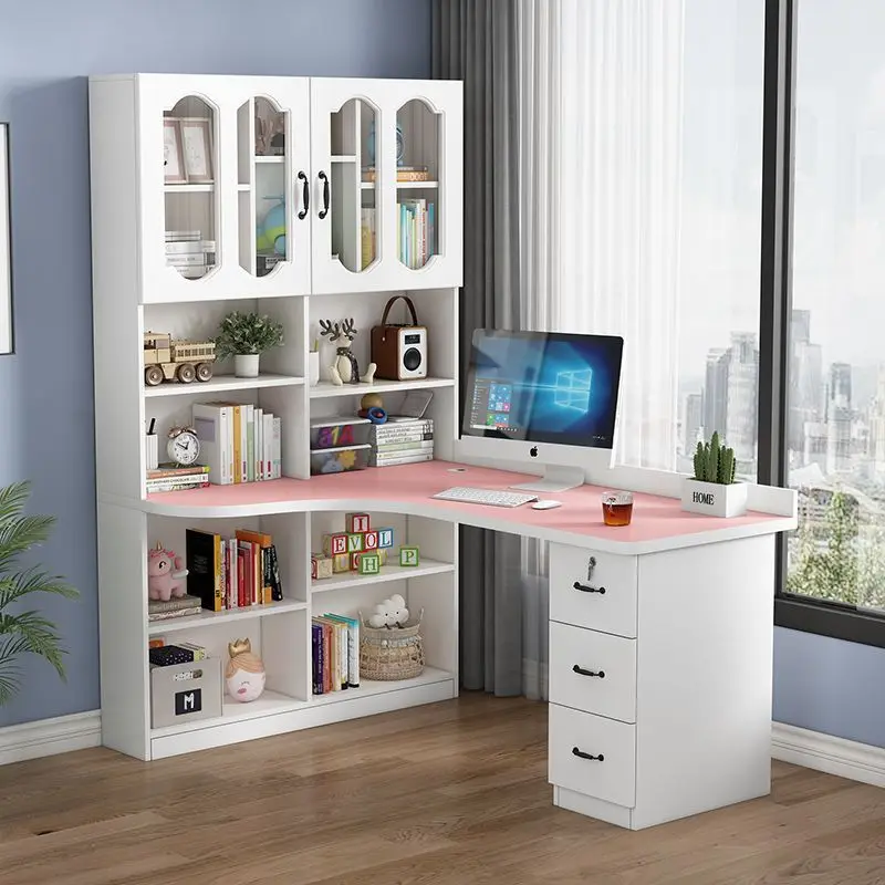 Massivholz-Computertisch, Eckschreibtisch, Bücherregal-Kombination, Schreibtisch mit Bücherregal, Haushalts- und Kinderzimmermöbel