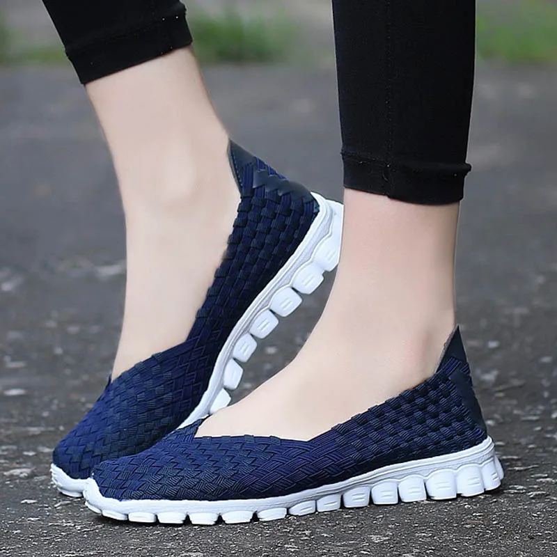 Frauen Schuhe Sommer Casual Wohnungen Atmungs Weibliche Turnschuhe Woven Wanderschuhe Slip Auf Damen Müßiggänger Handmade Schuhe Größe 35-40
