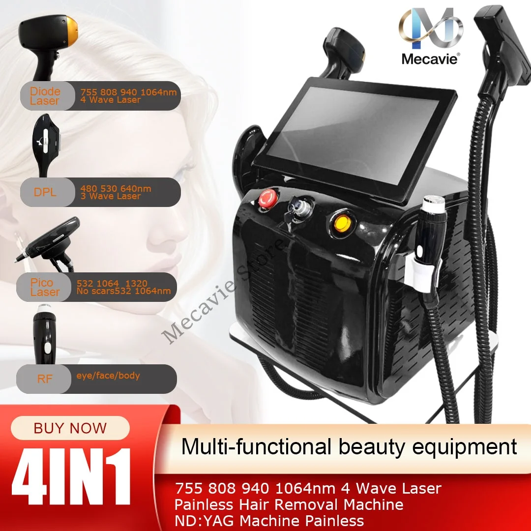 Neues 4-in-1 4000W Ice Platinum Diodenlaser-Gerät, 4 Wellenlängen 755nm 808nm 940nm 1064nm ND:YAG Schmerzfreies Dauerhaftes Haarentfernungsgerät, Schneller Versand 3-7 Werktage Lieferzeit, Image