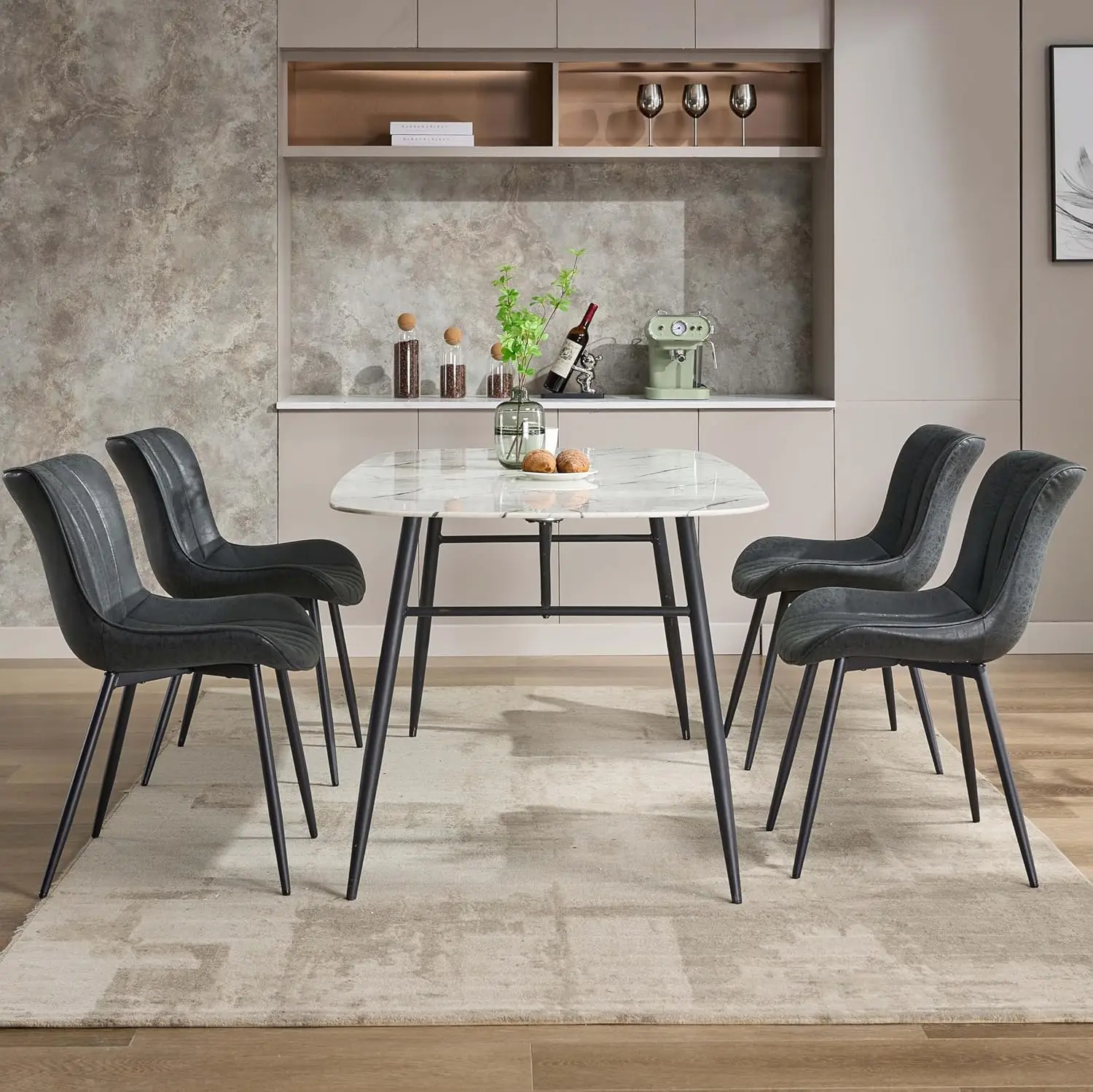 2er-Set Esszimmerstühle im Mid-Century Modern Stil: Bequeme Rückenlehne, PU-Leder gepolsterte Sitze mit schwarzen Metallbeinen, ideale Sitzgelegenheiten für Esszimmer, Küche, Schlafzimmer &