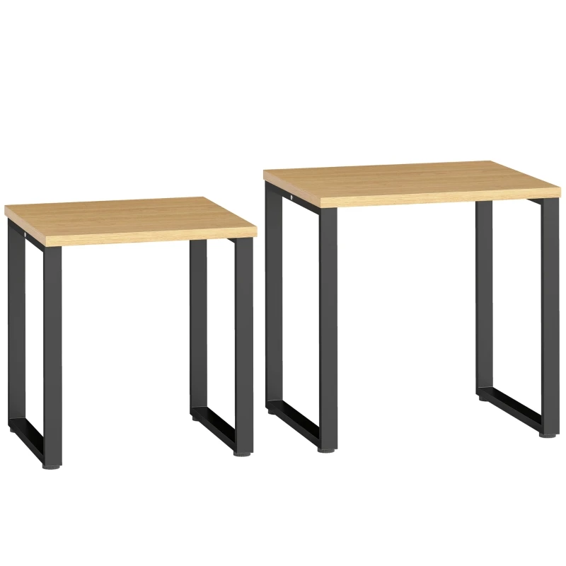 2er-Set Natürliche Couchtische, Wohnzimmer-Beistelltisch mit Metallrahmen, Platzsparende Satztische für Zuhause & Apartment Image