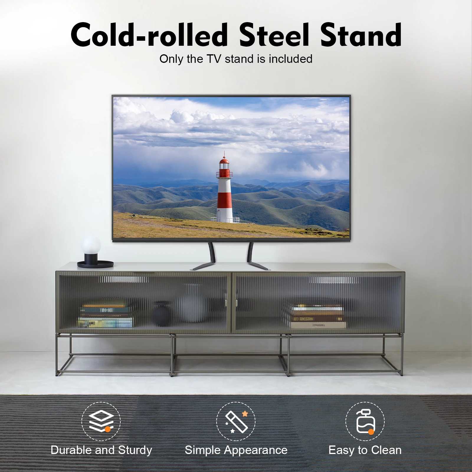 Support de télévision de table 32-70 pouces, support en acier laminé à froid de 3 mm, hauteur réglable, capacité de charge de 77,2 lb, support universel pour téléviseur LCD pour la maison et le bureau
