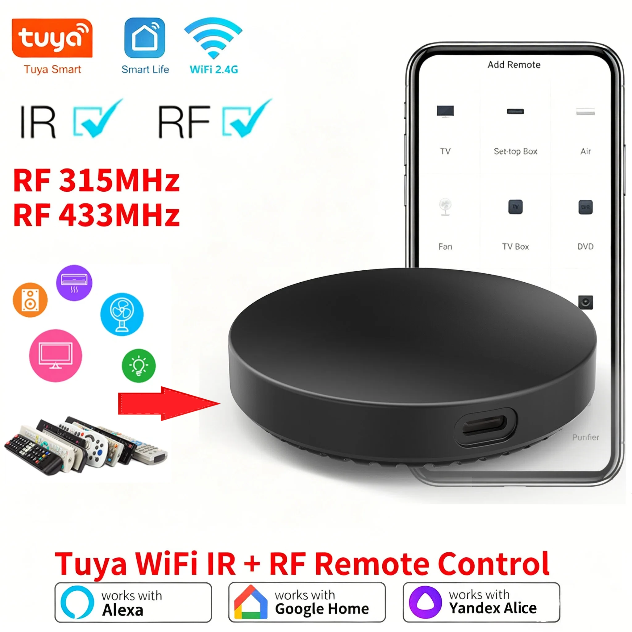 Tuya WiFi IR RF Fernbedienung 315MHz 433MHz APP-Fernbedienung für alle Klimaanlagen, Fernseher, LG SmartLife, kompatibel mit Yandex Alexa Image
