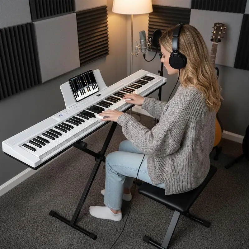 88-Tasten-E-Piano mit verstellbarem Ständer, Hocker und Sustain-Pedal, weiße Tastatur Image
