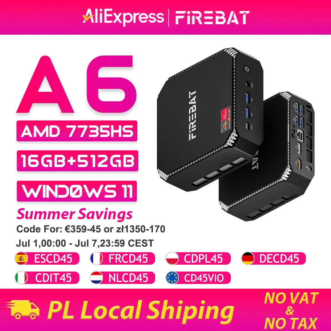 FIREBAT MINI PC A6 AMD Ryzen 7 7735HS DDR5 16GB RAM 512GB SSD Windows 11 Ordinateur de bureau portable MINI-PC Ordinateur de jeu WIFI6 BT5.2