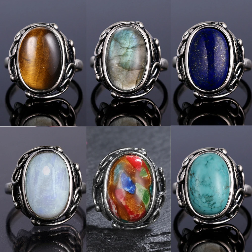 Vintage-Fingerringe für Damen, oval, 11 x 17 mm, große Steine, S9525-Silber, Schmuck, Ring, Party, Jäten, Verlobungsgeschenke