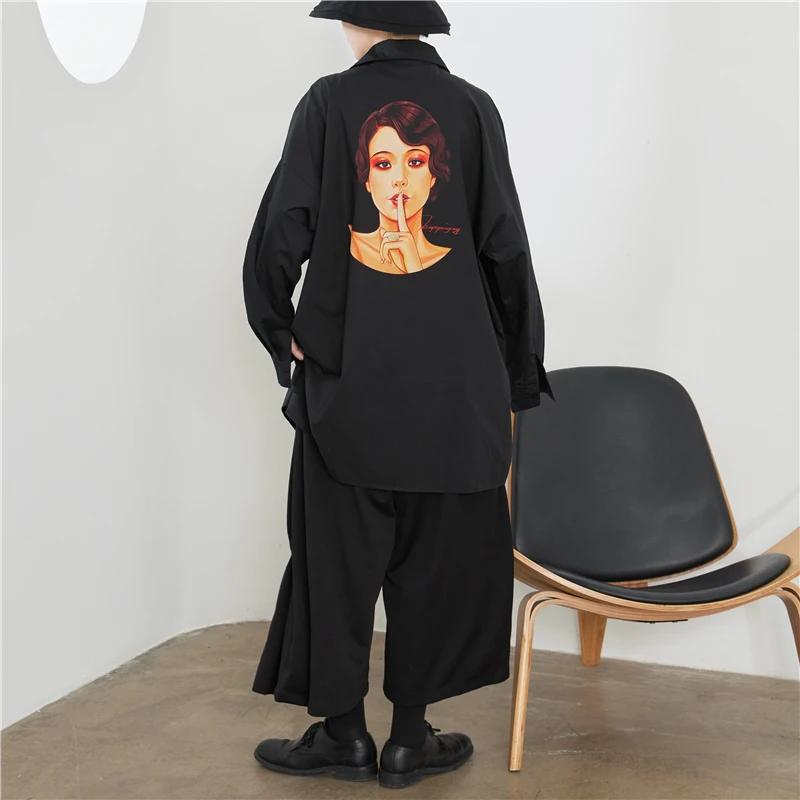 Alle-größe menschlichen kopf druck medium-länge shirt Original-design des langarm-shirt in die lange dark abteilung lose große
