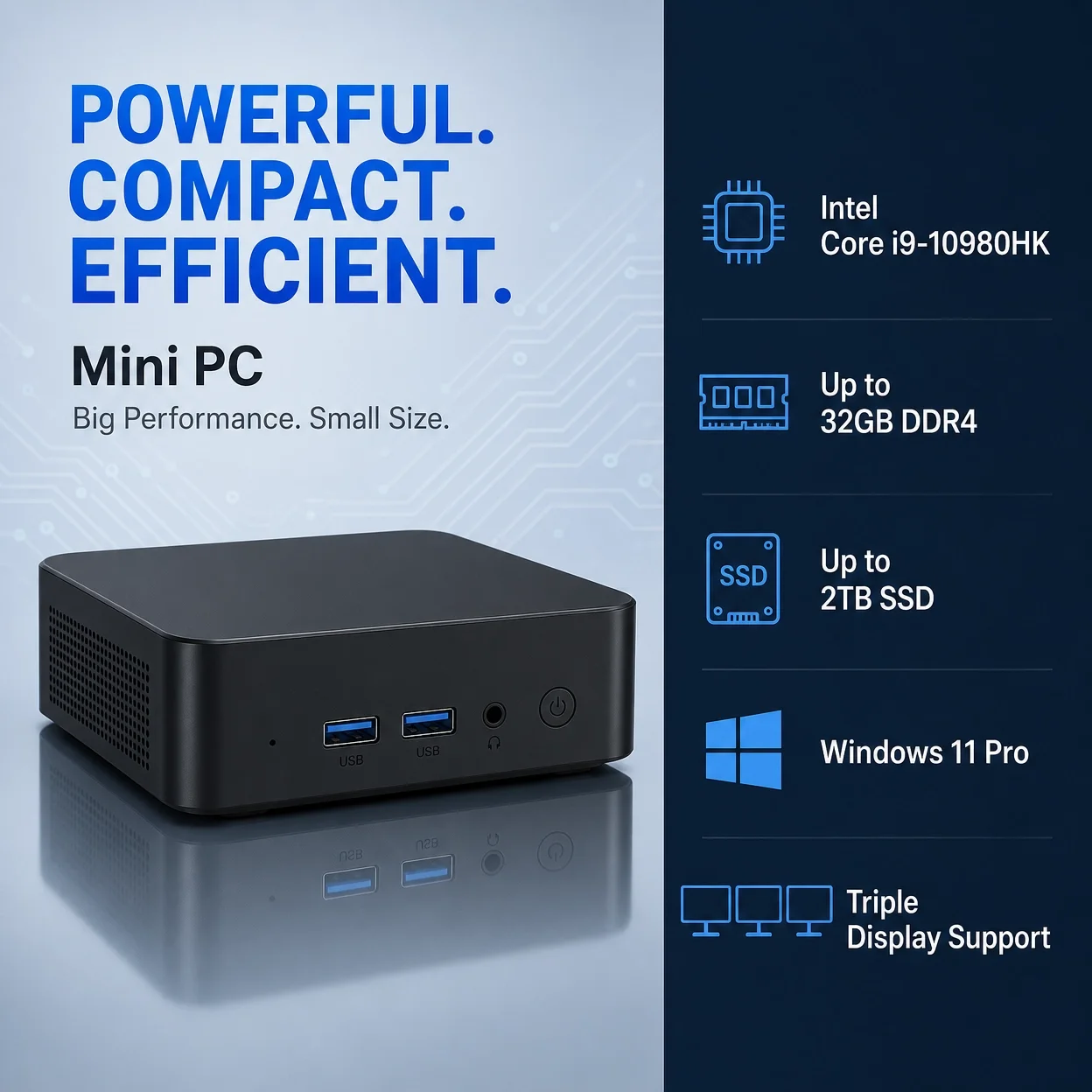 2026 New Intel Core I9 10980HK Mini PC Windows 11 Pro 32GB+2TB Ultra Compact Silent Desktop Computer Dual HDMI Business Office