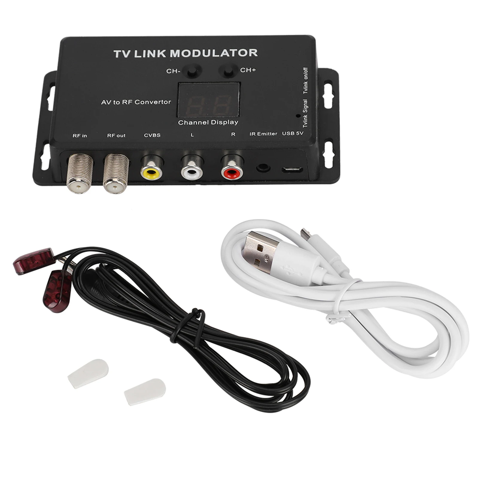 AV-zu-RF-Modulator mit IR-Extender – TV-Link-Konverter für DVD, Spielekonsole, Set-Top-Box, Kanalansicht, UHF-Signalausgang Image