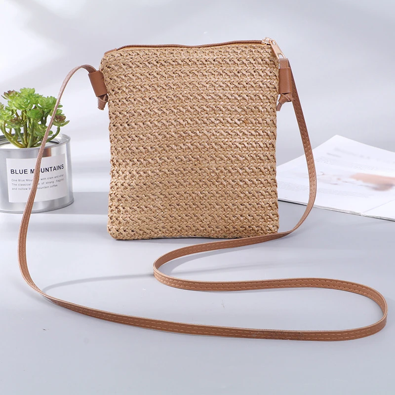 INS Fashion-Mini sac à bandoulière solide pour femme, sac en paille tissée, initié à la mode