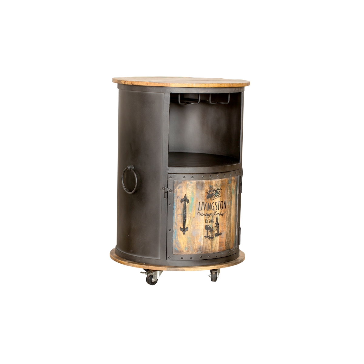 DELUKE Weinbar MAGNE Mangoholz Braun 85x60x60cm Weinschrank Weinregal Minibar Wohnzimmer Image
