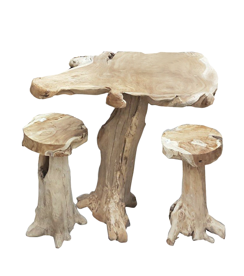 DELUKE Barset JOEL Teak Natur 102x60x90cm Barmöbel-Set Baumstamm Vintage Image