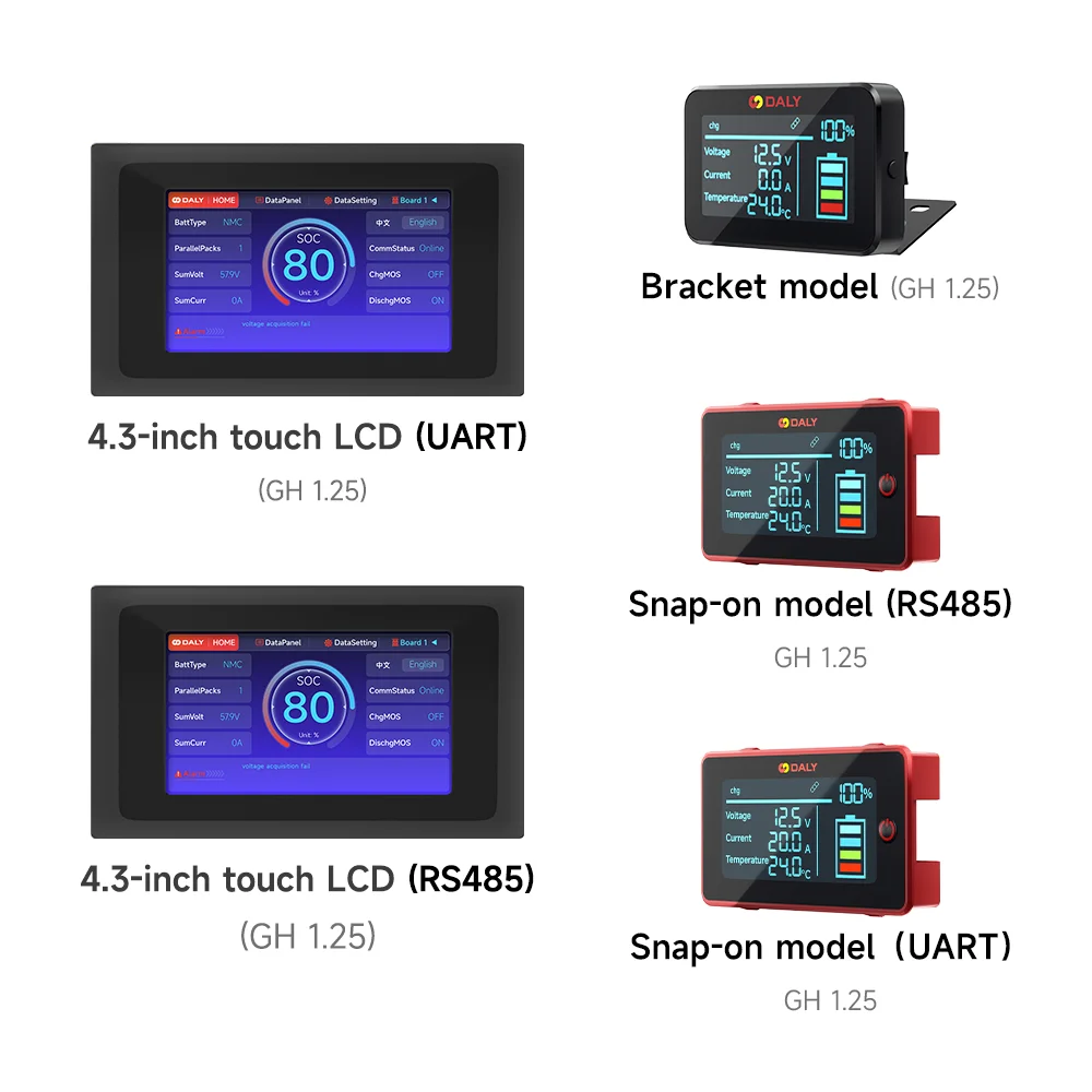 Daly BMS Zubehör 3,0 Zoll LCD-Bildschirm Kabel 4,3 Zoll Touch-Display UART RS485 für DalyBMS Rot Blau Schwarz BMS Neue Version Image