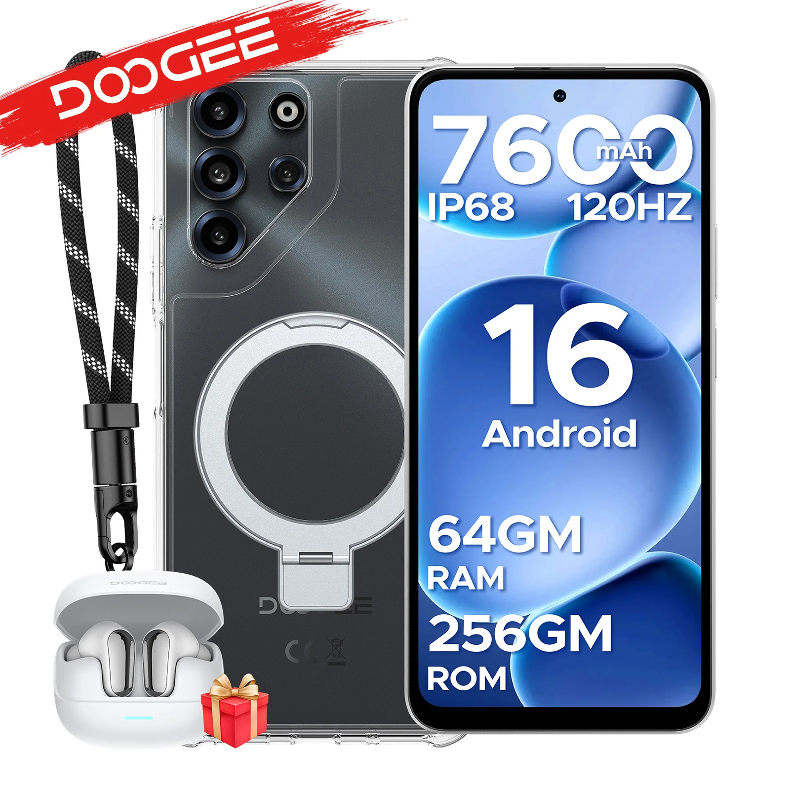 DOOGEE B10 Pro Handy, Smartphone IP68 Wasserdicht 6,63 Zoll 120Hz 7600mAh Akku 64GB(8+56) RAM 256GB ROM Helio G100 Unterstützt Widevine L1 NFC Mobiltelefon Image