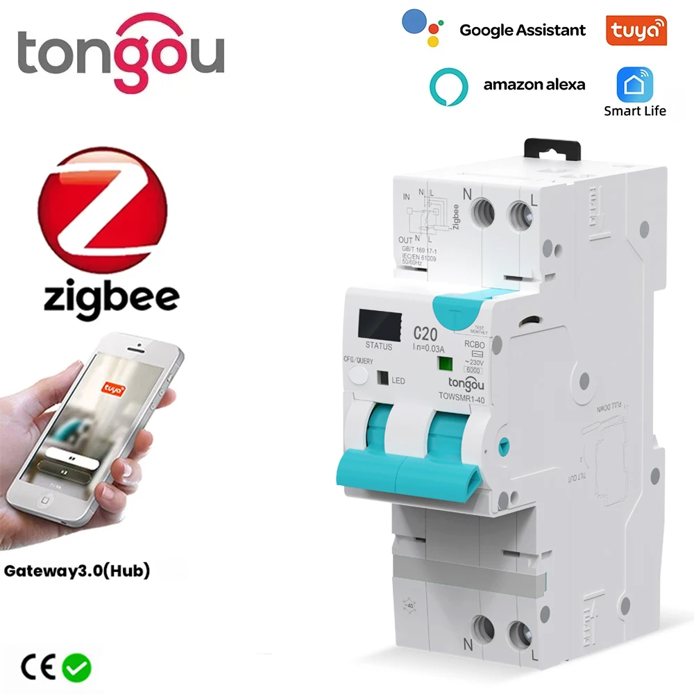 ZigBee RCBO Interruttore automatico intelligente regolabile Interruttore automatico differenziale con protezione da sovracorrente e perdite TONGOU