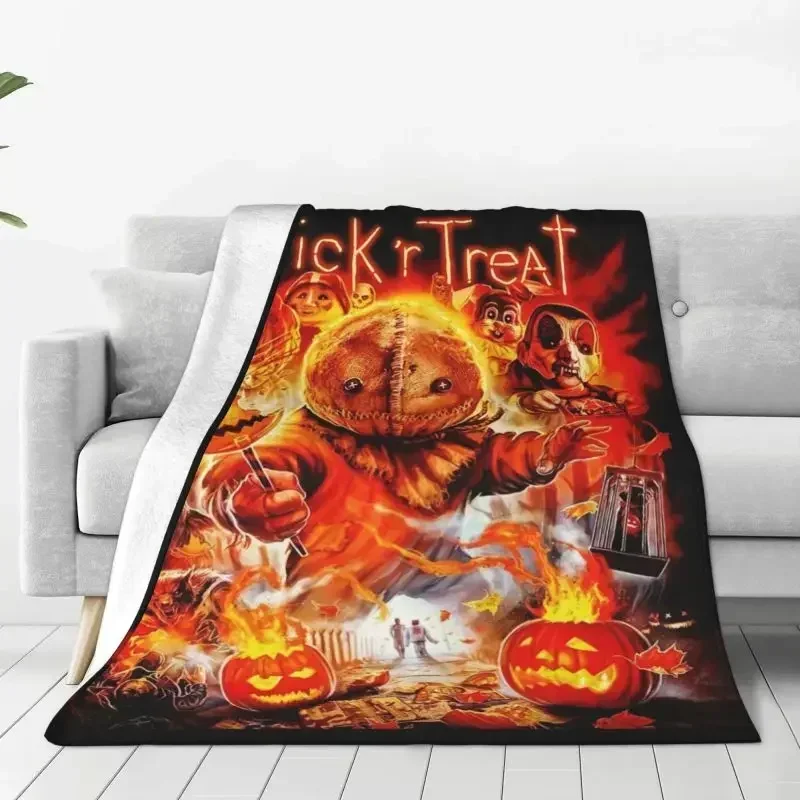 Halloween Trick R Treat Sam Kürbis warme Flanell-Überwurfdecke für Schlafzimmer, Büro, Tagesdecken Image