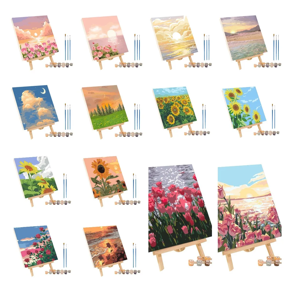 Rahmen Malen nach Zahlen Kits Abstrakte Sonnenuntergang Landschaft Moderne Zeichnung Malen nach Zahlen Acrylfarbe für Heimdekoration Image