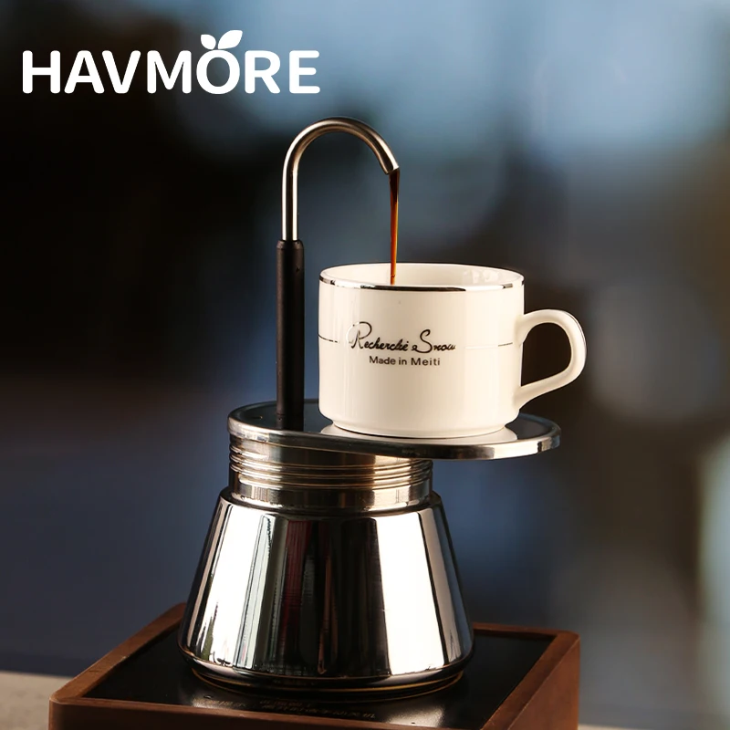 1/4 Tassen Mini-Espressomaschine One Pipe Fountain Mini Edelstahlrohr Moka Pot Espresso-Kaffeemaschine Image