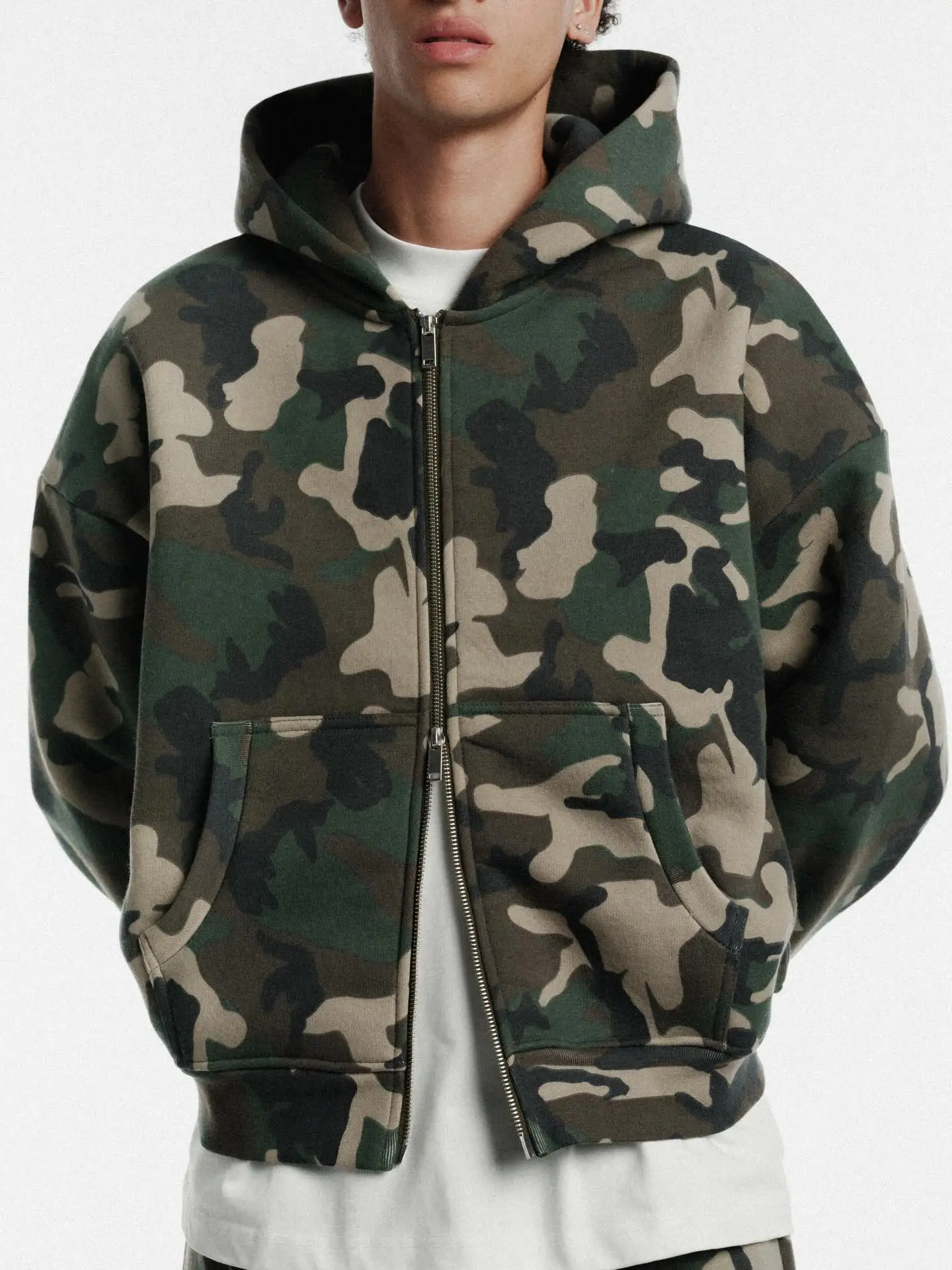 Herren Camouflage-Muster Reißverschluss-Sweatshirt Y2K Retro Zip-Up Hoodie High Street Hip Hop Streetwear Übergroßer Camo-Hoodie Kleidung