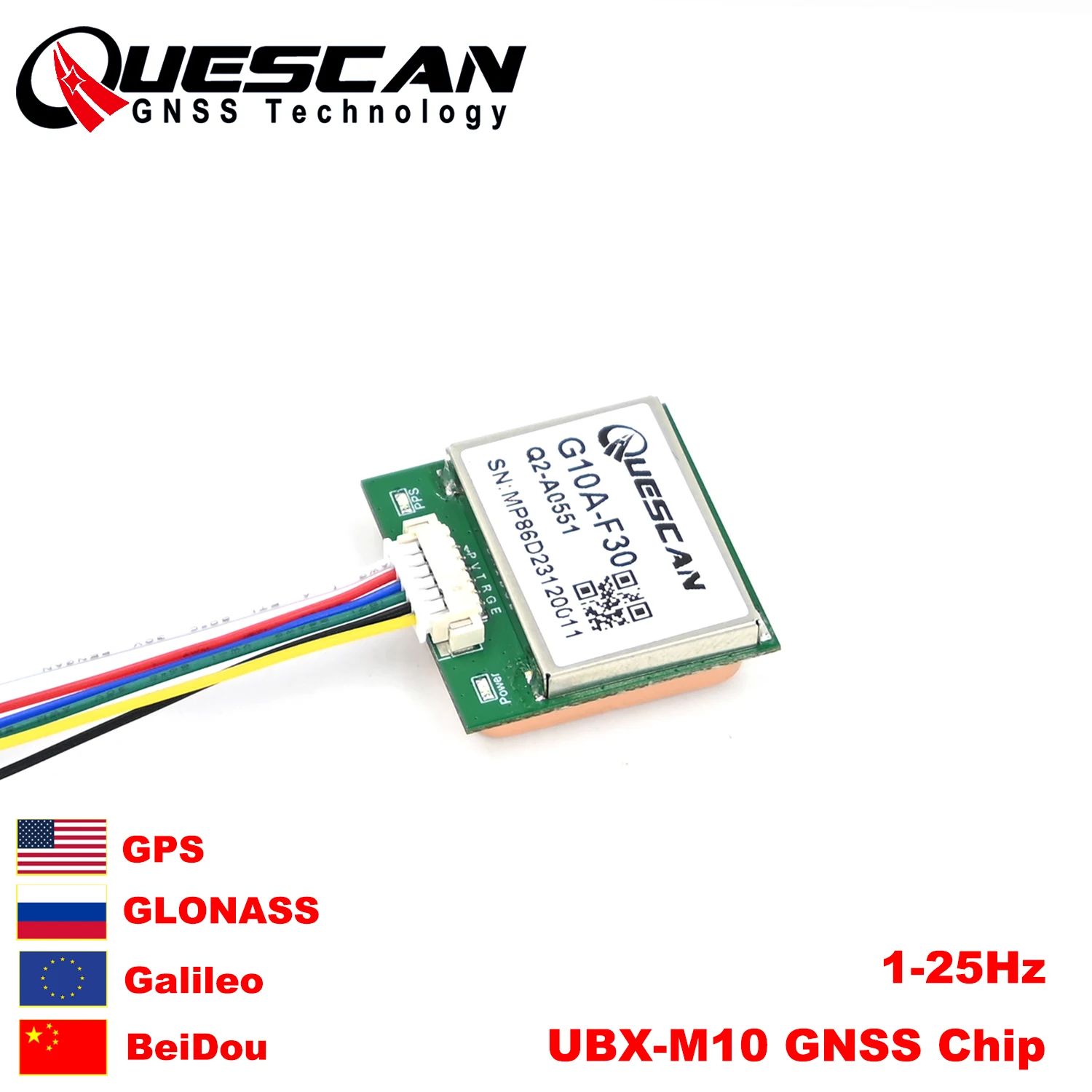 Quescan G10A-F30 M10 GPS GNSS-Modul ausgestattet mit UBX-M10050-KB, unterstützt GPS+GLONASS+Galileo+Beidou, Genauigkeit 1,5 m CEP Image
