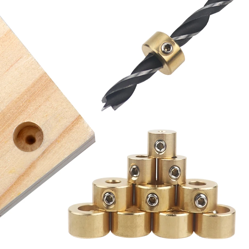 3-12mm Bohrer Werkzeuge Messing Tiefe Stop Kragen Ring Stellungs Ring Mit Inbusschlüssel Für Holzbearbeitung Bohrer locator Werkzeuge Image